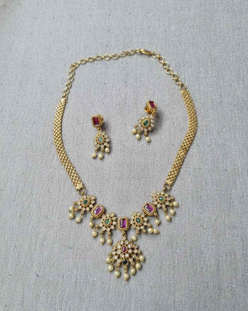 American Diamond Gold Plated Jewellery With Drops Necklace & Earrings For Woman